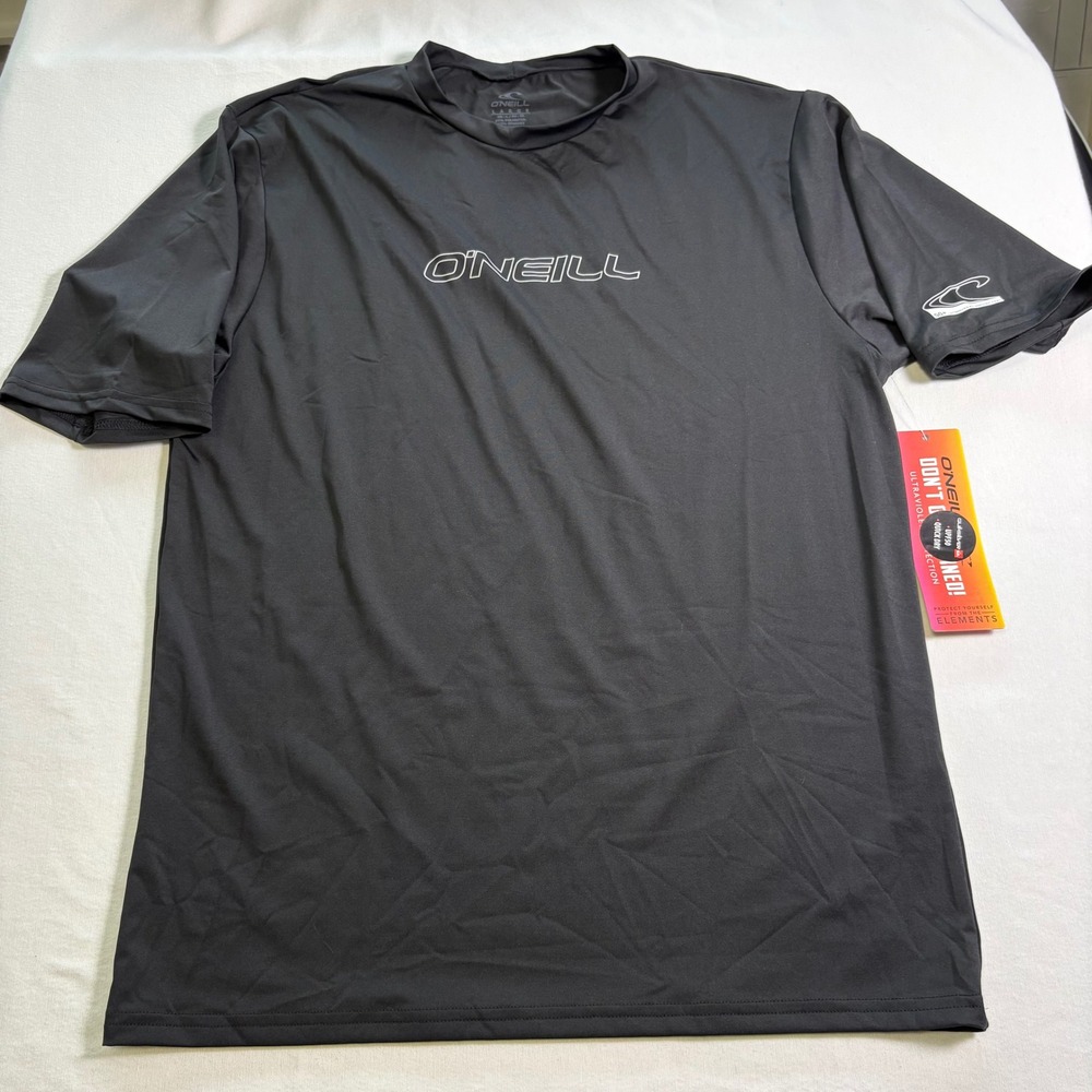 O'Neill Rash Guard Sun Shirt Size Large Black UPF 50+ Short Sleeve